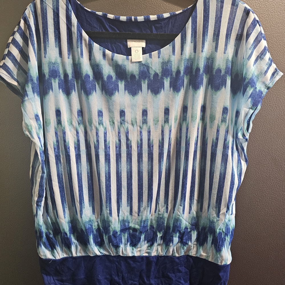 Chico's Elegant Blue and White Patterned Women's Blouse